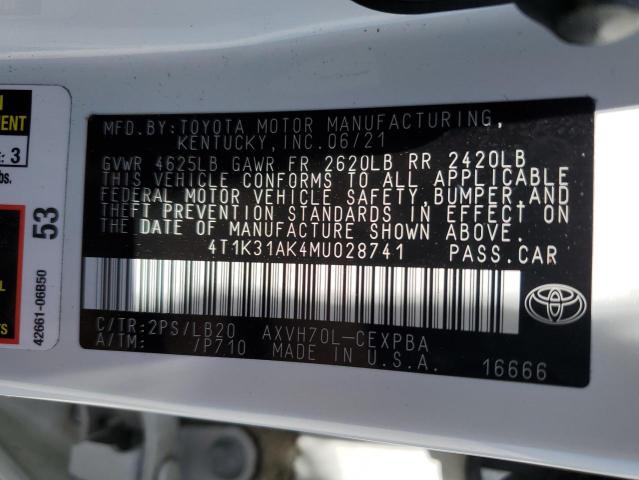 VIN 4T1K31AK4MU028741 2021 Toyota Camry, Xse no.12