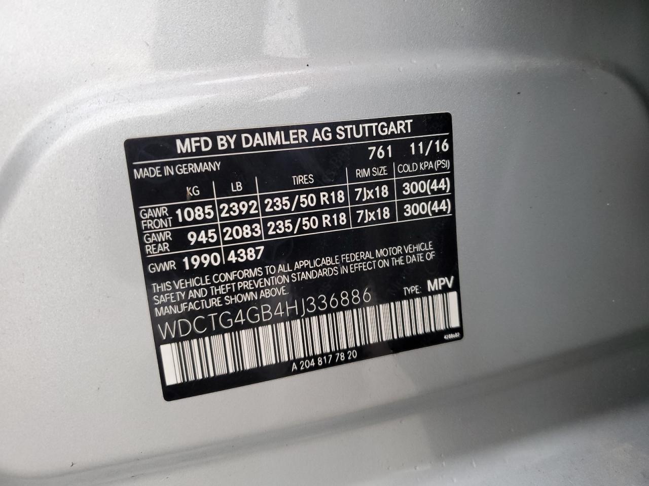 WDCTG4GB4HJ336886 2017 Mercedes-Benz Gla 250 4Matic