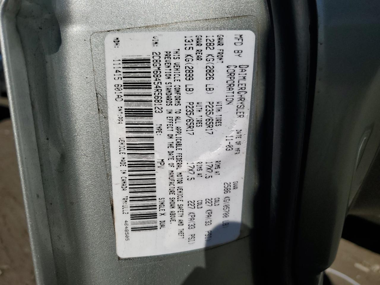 2C8GM68454R568123 2004 Chrysler Pacifica