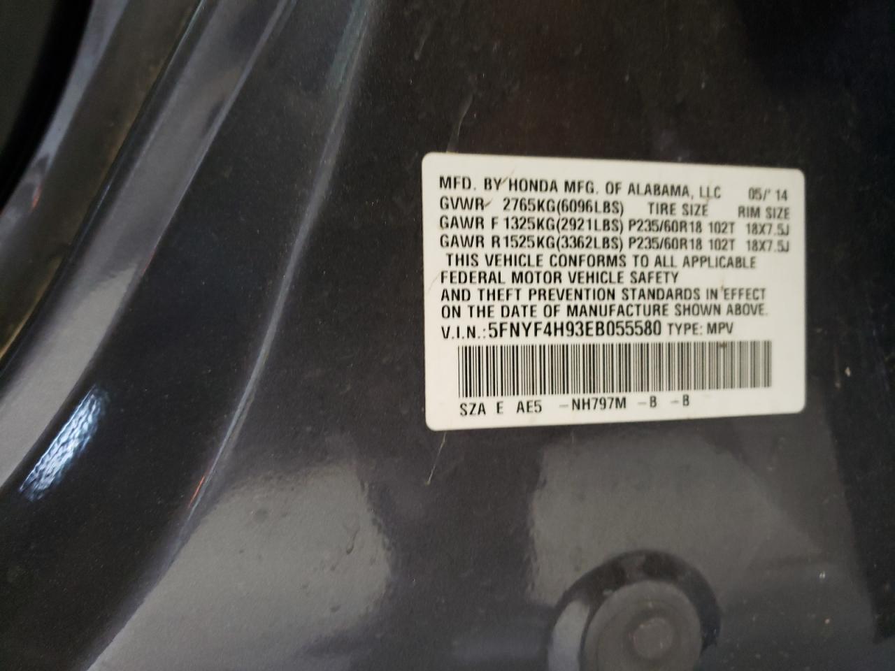 5FNYF4H93EB055580 2014 Honda Pilot Touring