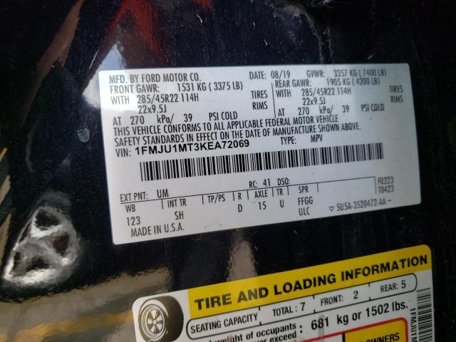 2019 Ford Expedition Platinum VIN: 1FMJU1MT3KEA72069 Lot: 53624624