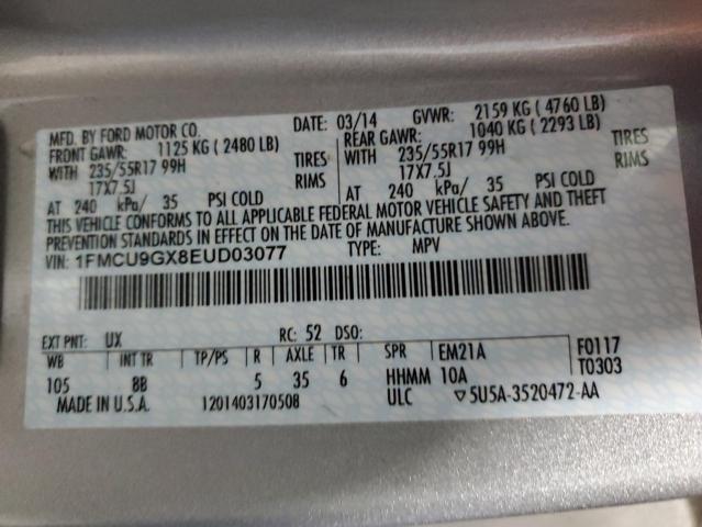 2014 Ford Escape Se VIN: 1FMCU9GX8EUD03077 Lot: 54135894