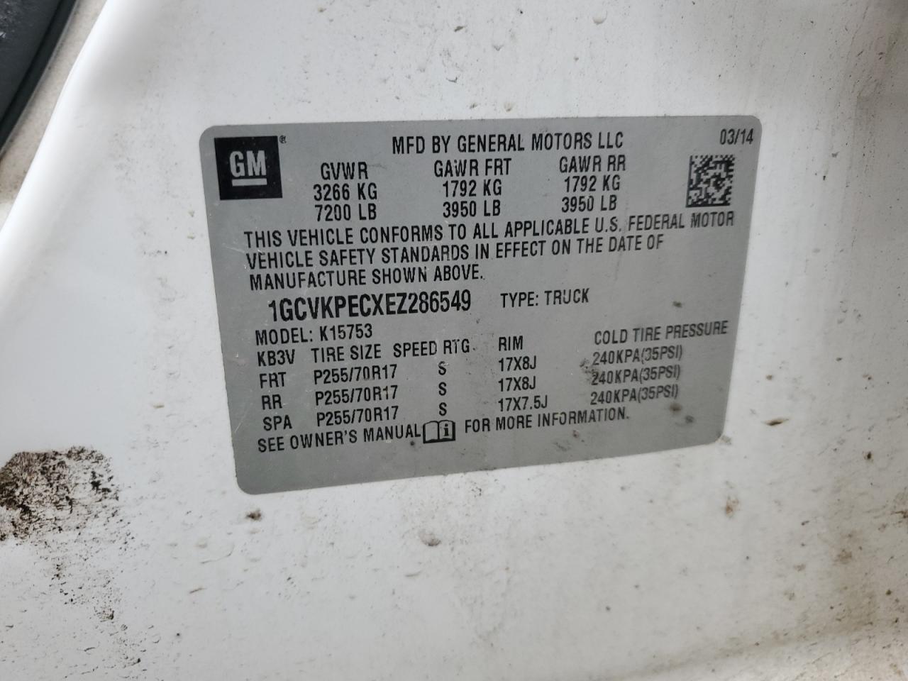 1GCVKPECXEZ286549 2014 Chevrolet Silverado K1500