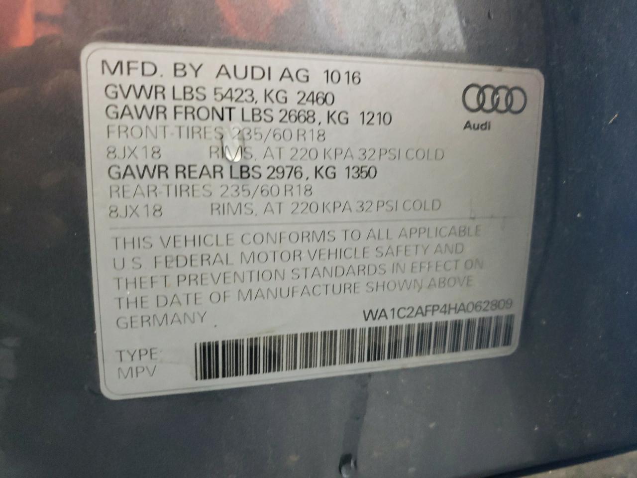 WA1C2AFP4HA062809 2017 Audi Q5 Premium