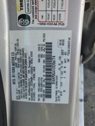 2012 Ford Fusion S VIN: 3FAHP0GA1CR206774 Lot: 56393954