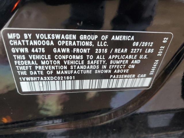 2013 Volkswagen Passat Se VIN: 1VWBH7A3XDC021801 Lot: 54501434