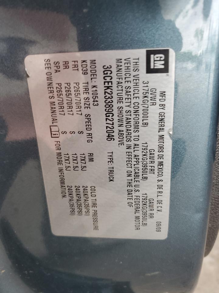 3GCEK23389G272046 2009 Chevrolet Silverado K1500 Lt