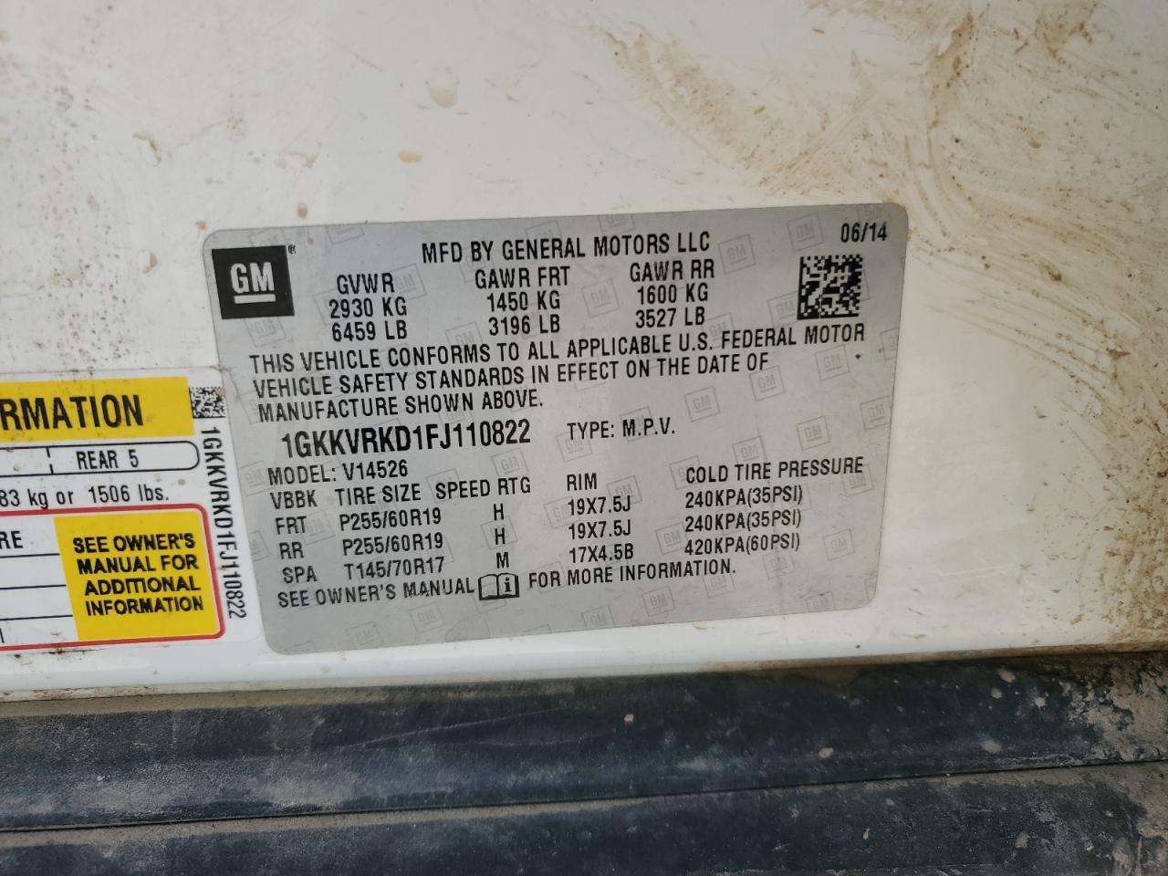 1GKKVRKD1FJ110822 2015 GMC Acadia Slt-1