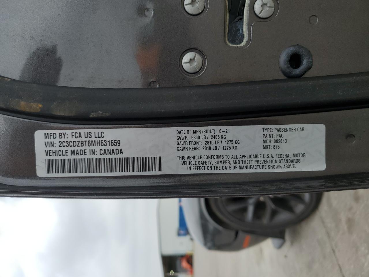 2C3CDZBT6MH631659 2021 Dodge Challenger R/T