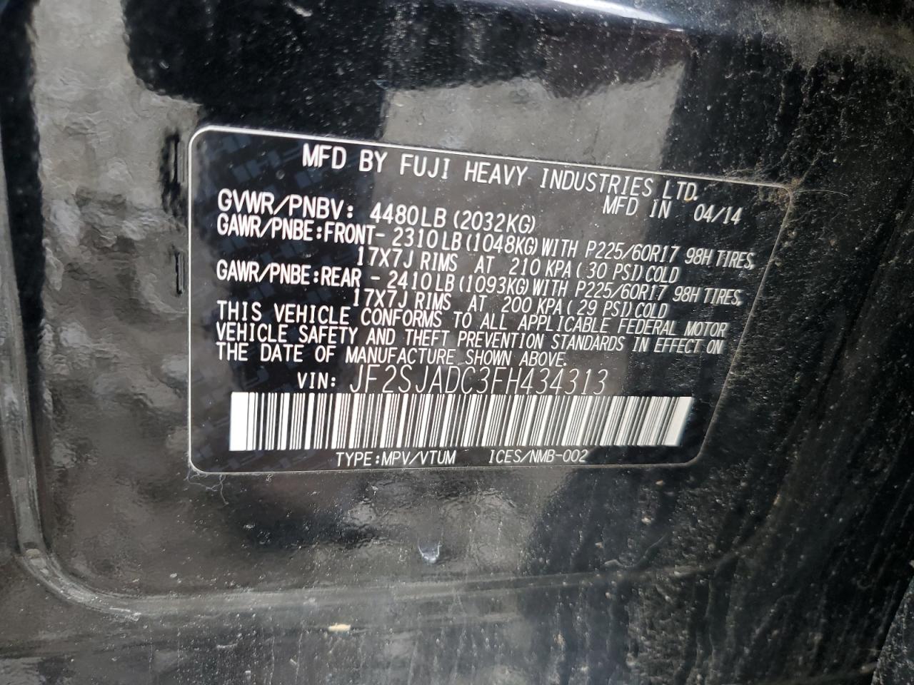 JF2SJADC3FH434313 2015 Subaru Forester 2.5I Premium