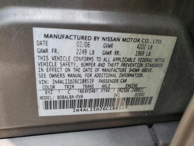 2006 Nissan Altima S VIN: 1N4AL11D26C188519 Lot: 54089064