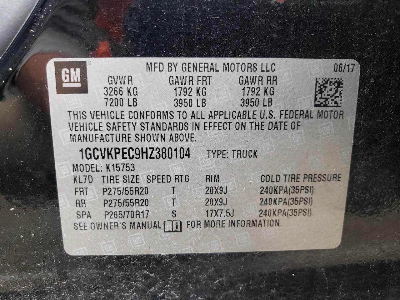 1GCVKPEC9HZ380104 2017 Chevrolet Silverado K1500 Custom