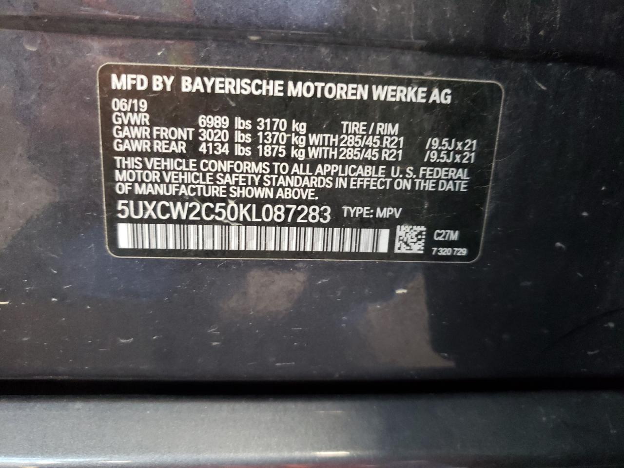 5UXCW2C50KL087283 2019 BMW X7 xDrive40I