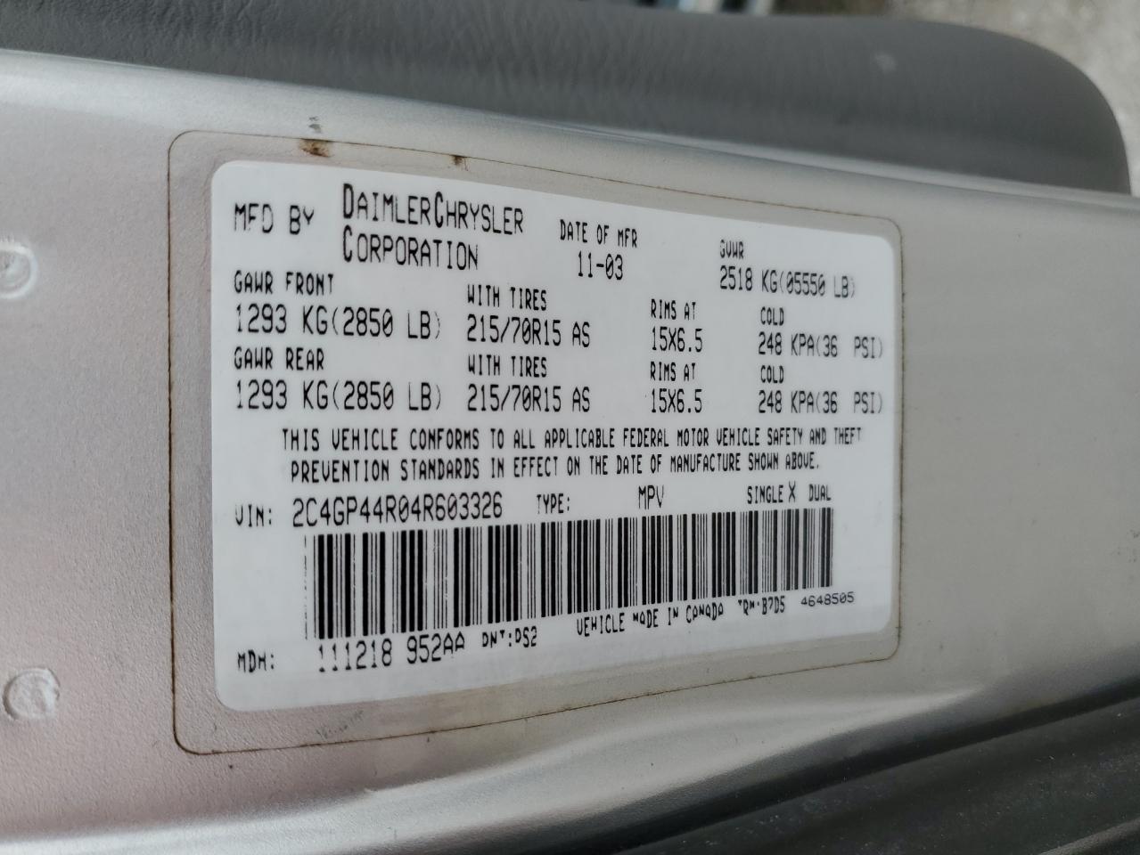 2C4GP44R04R603326 2004 Chrysler Town & Country Lx