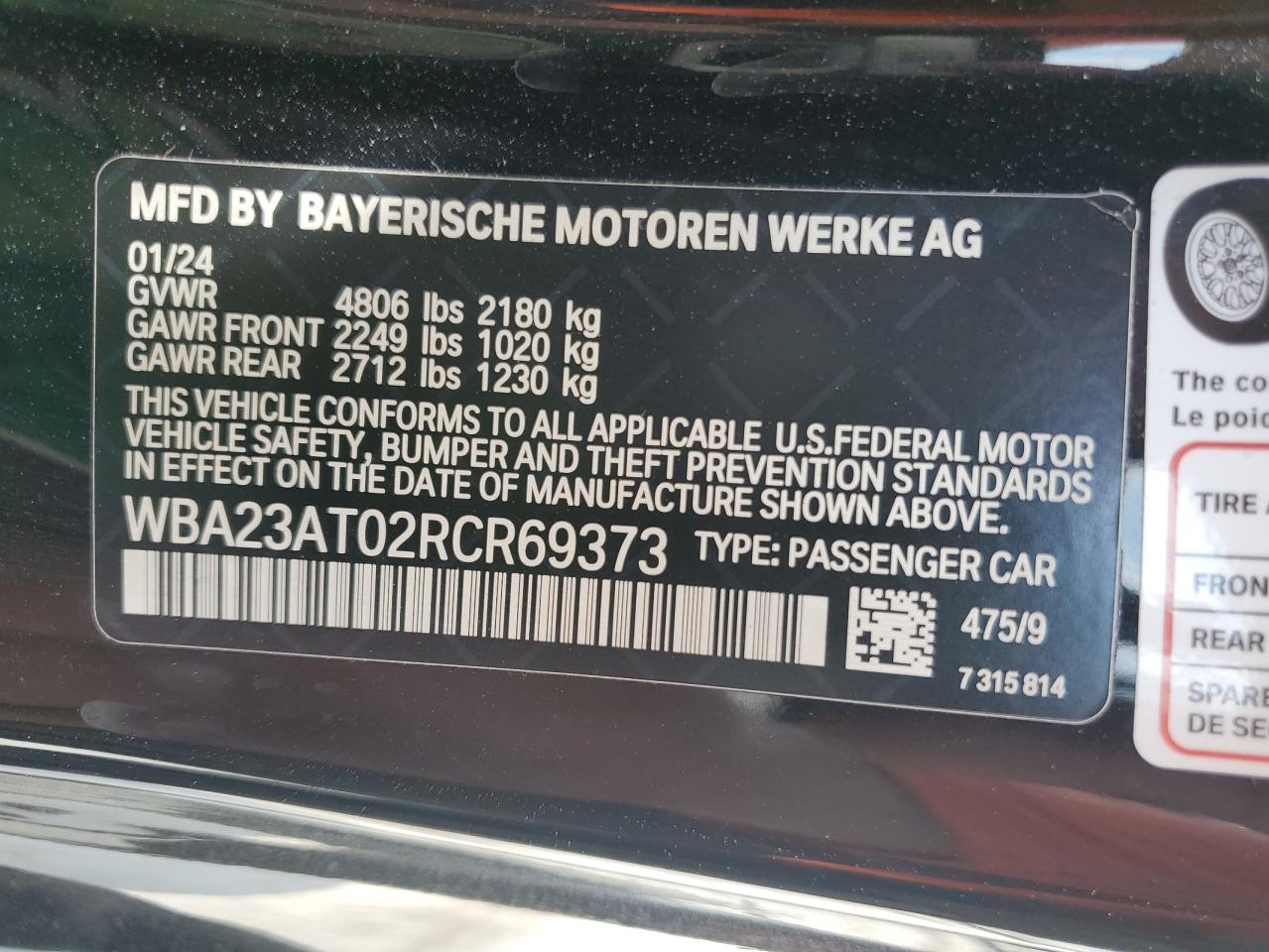 WBA23AT02RCR69373 2024 BMW 430I