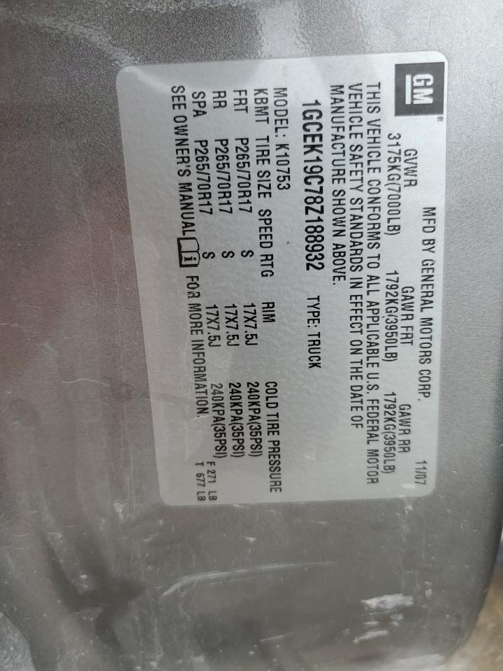 1GCEK19C78Z188932 2008 Chevrolet Silverado K1500