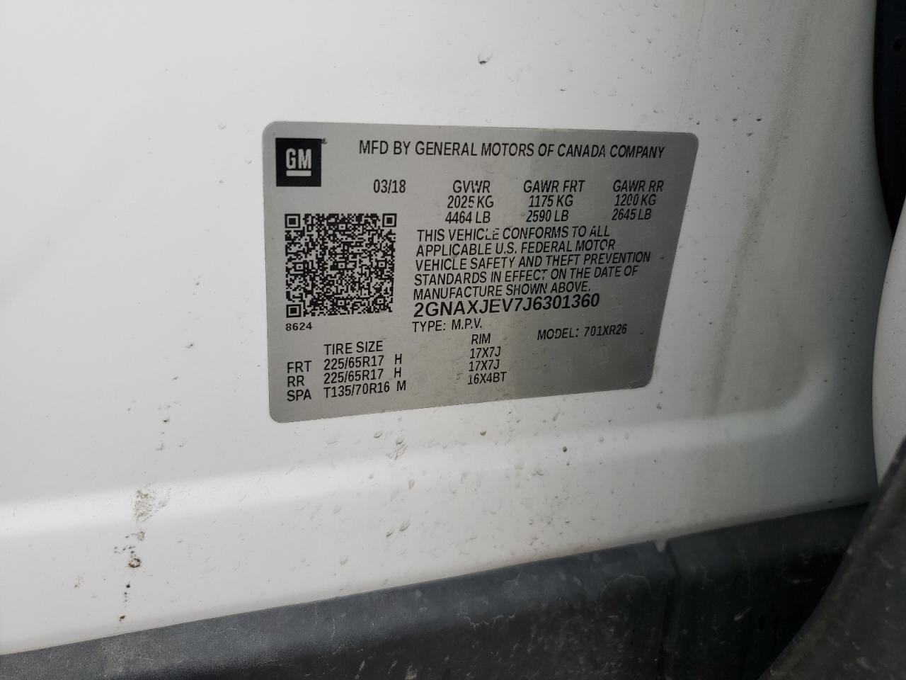 2GNAXJEV7J6301360 CHEVROLET EQUINOX 2018