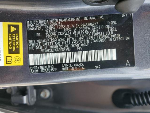 2012 Toyota Highlander Base VIN: 5TDZK3EH6CS084280 Lot: 56452094