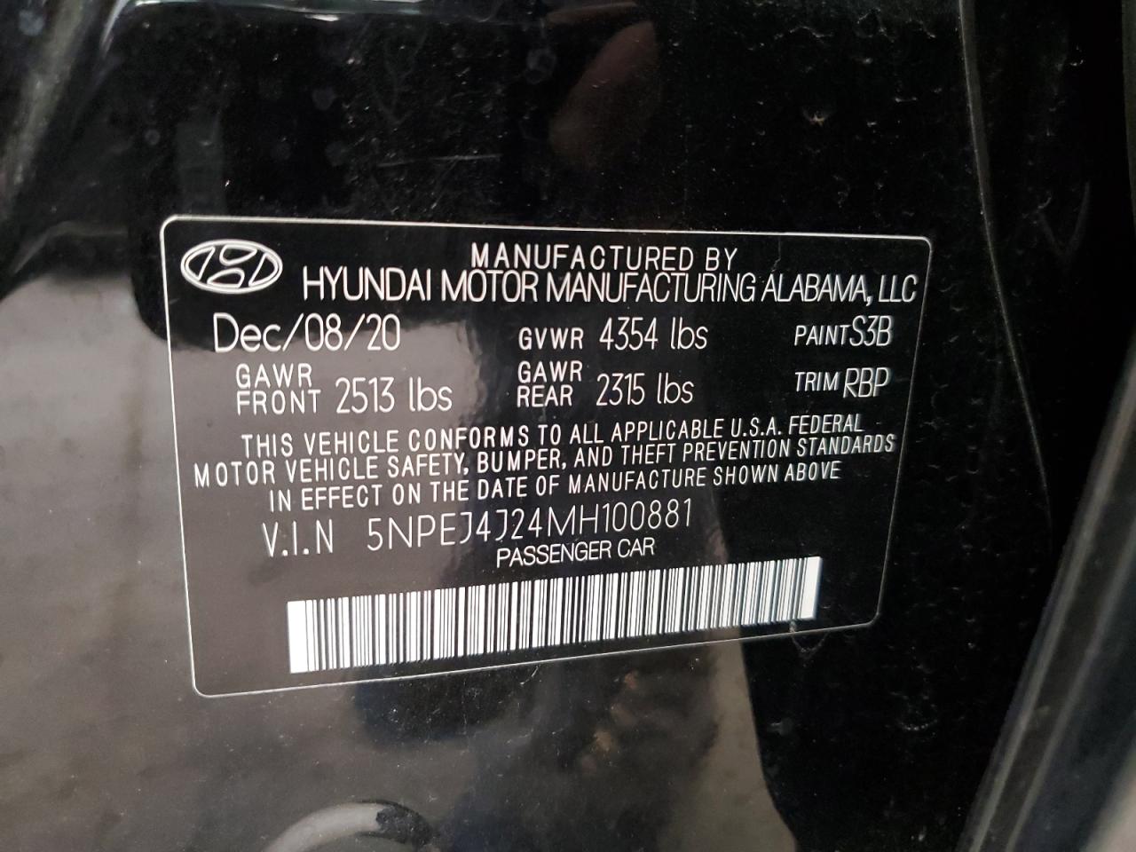 5NPEJ4J24MH100881 2021 Hyundai Sonata Sel Plus