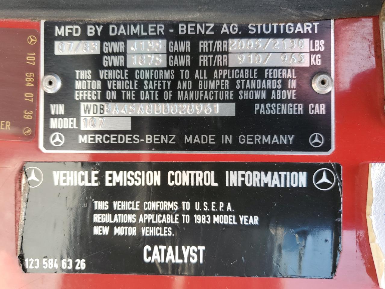 WDBBA45A8DB028961 1983 Mercedes-Benz 380 Sl