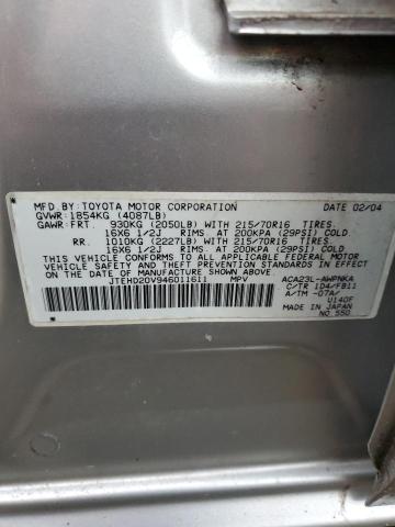 2004 Toyota Rav4 VIN: JTEHD20V946011611 Lot: 54683094