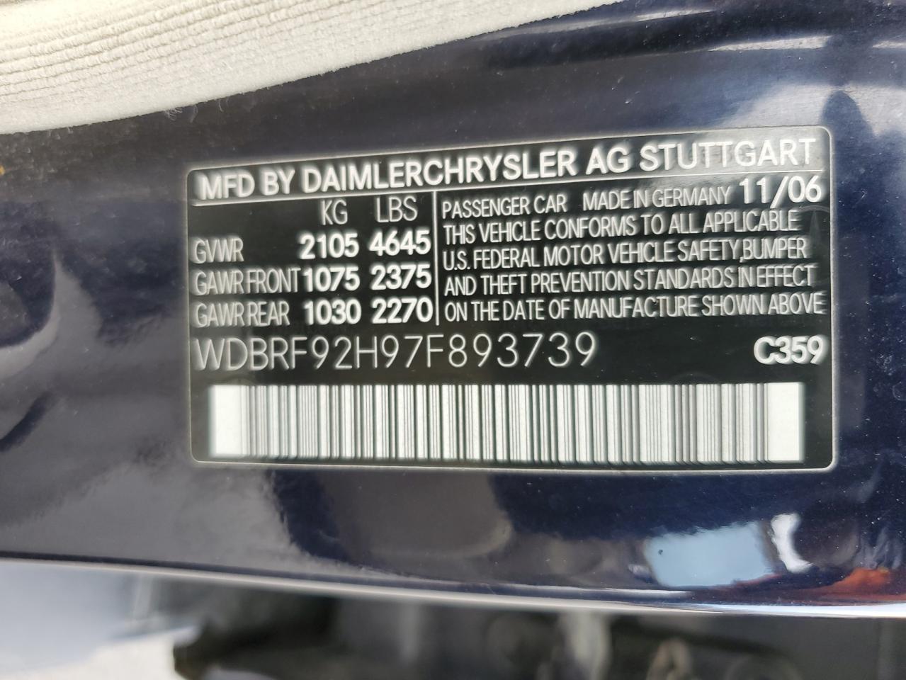 WDBRF92H97F893739 2007 Mercedes-Benz C 280 4Matic