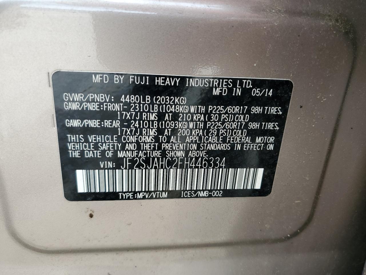 JF2SJAHC2FH446334 2015 Subaru Forester 2.5I Limited