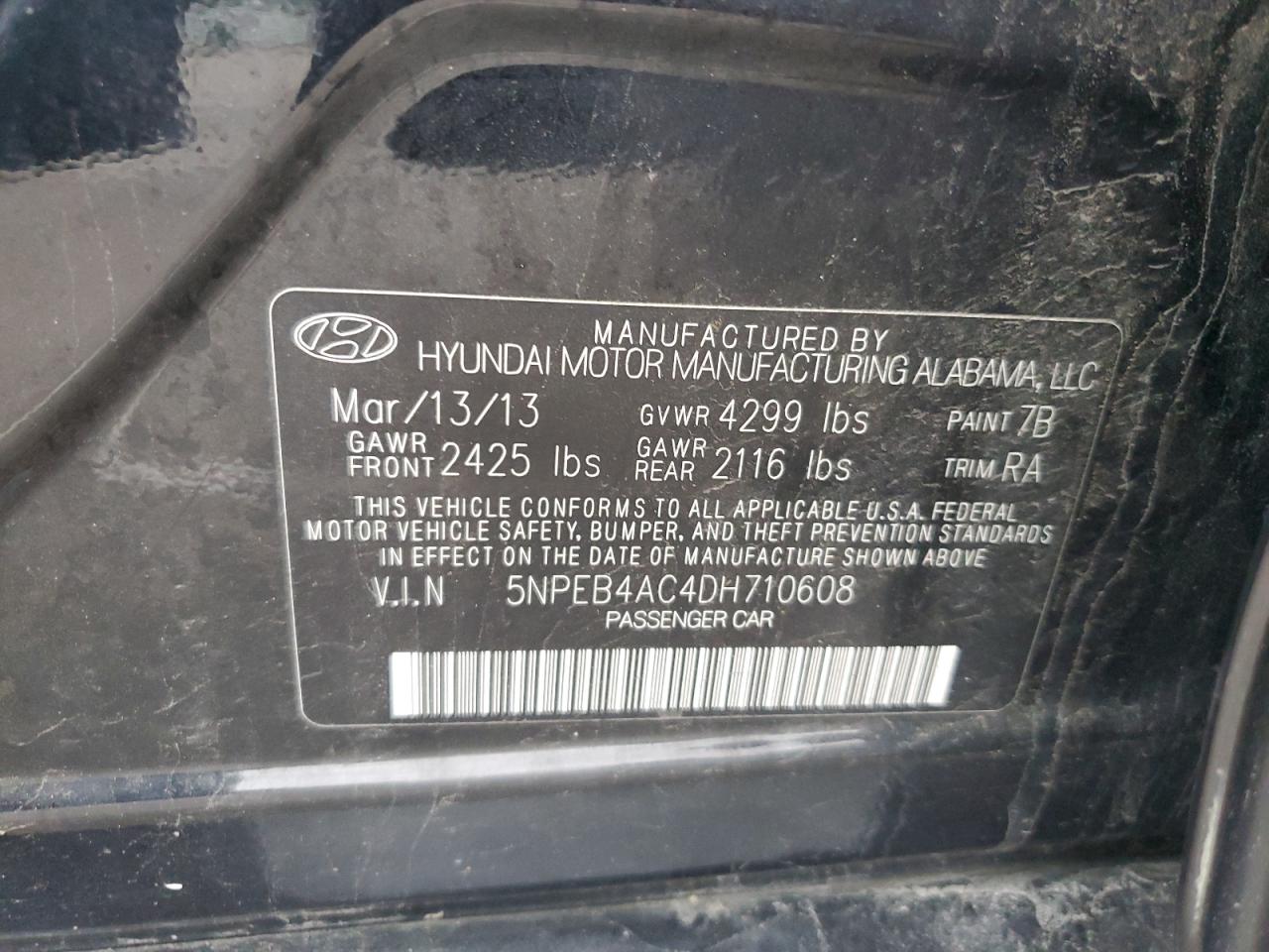 5NPEB4AC4DH710608 2013 Hyundai Sonata Gls