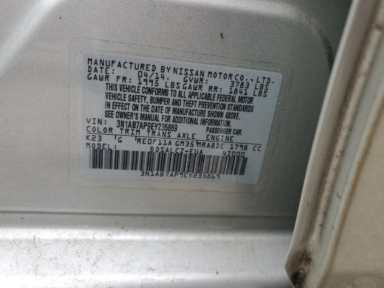 3N1AB7AP9EY235869 2014 Nissan Sentra S