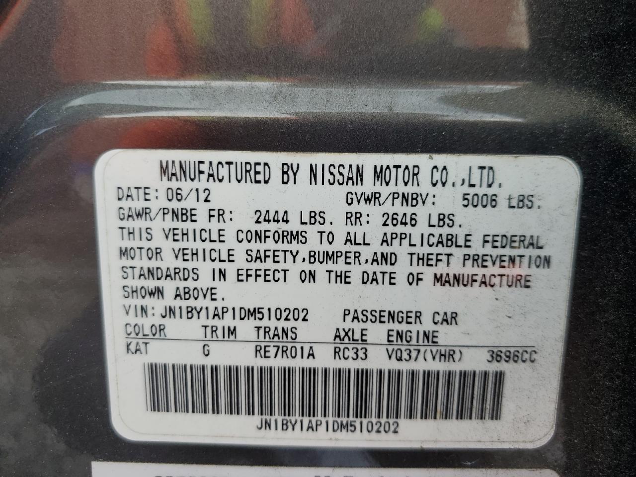 JN1BY1AP1DM510202 2013 Infiniti M37