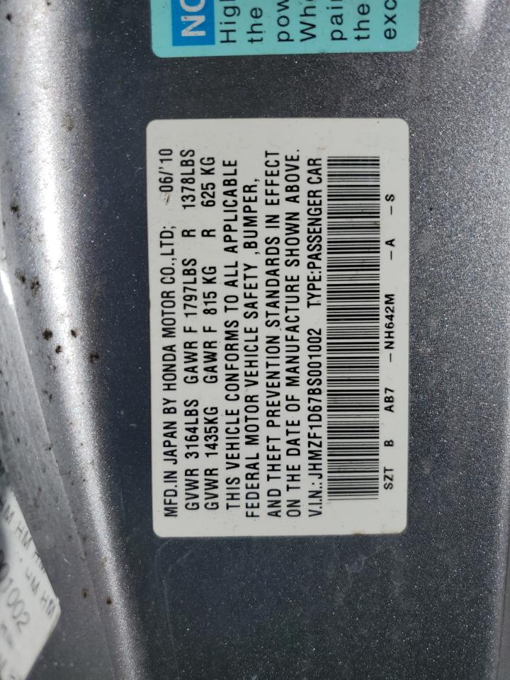 JHMZF1D67BS001002 2011 Honda Cr-Z Ex