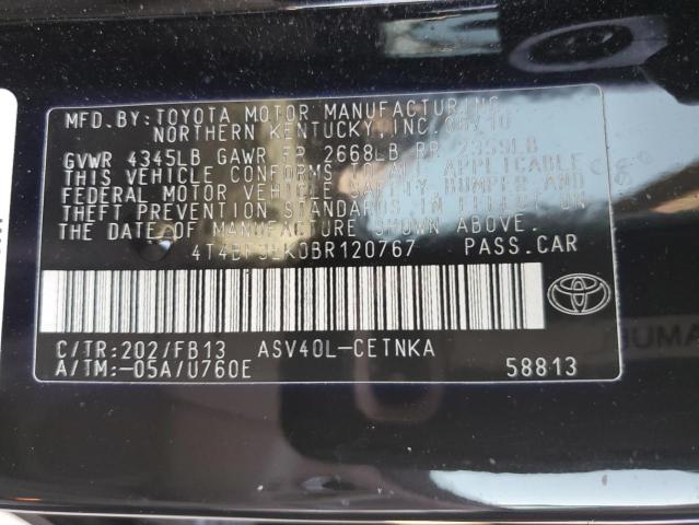 2011 Toyota Camry Base VIN: 4T4BF3EK0BR120767 Lot: 53745314