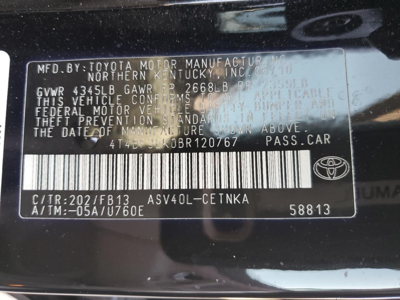 4T4BF3EK0BR120767 2011 Toyota Camry Base