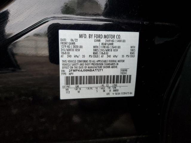 2022 Ford Edge Sel VIN: 2FMPK4J99NBA77271 Lot: 56128644