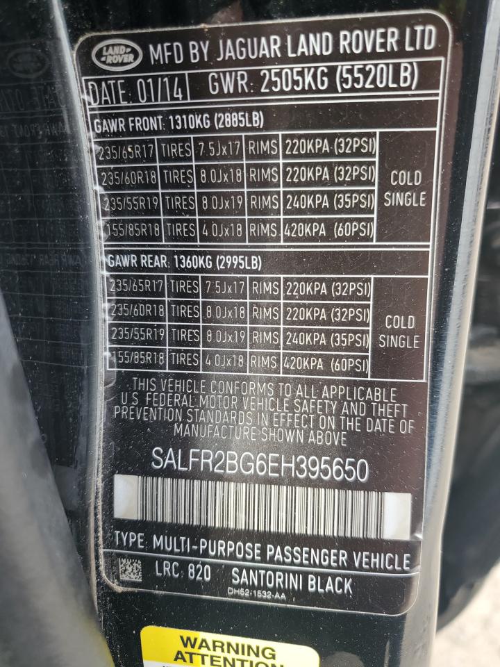 SALFR2BG6EH395650 2014 Land Rover Lr2 Hse