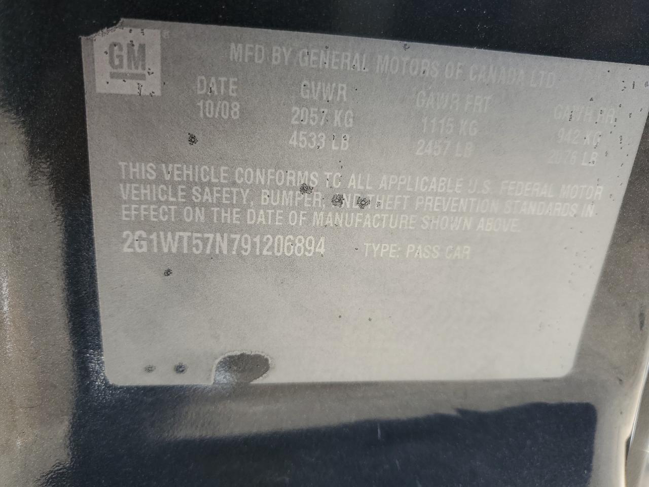 2G1WT57N791206894 2009 Chevrolet Impala 1Lt