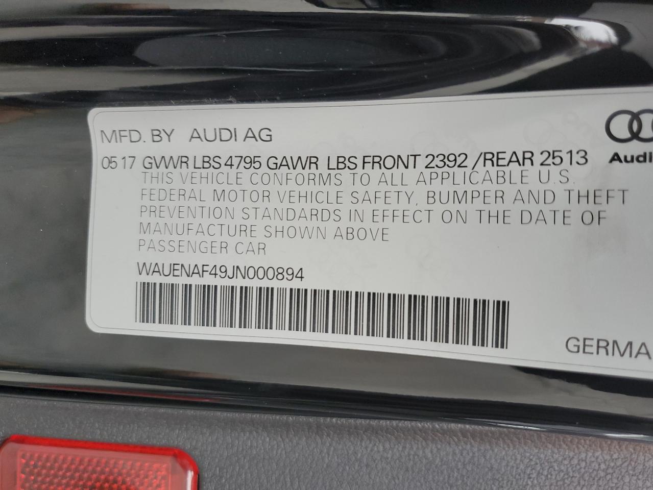 WAUENAF49JN000894 2018 Audi A4 Premium Plus