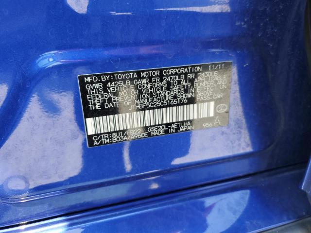 2012 Lexus Is 250 VIN: JTHBF5C25C5165176 Lot: 54276054