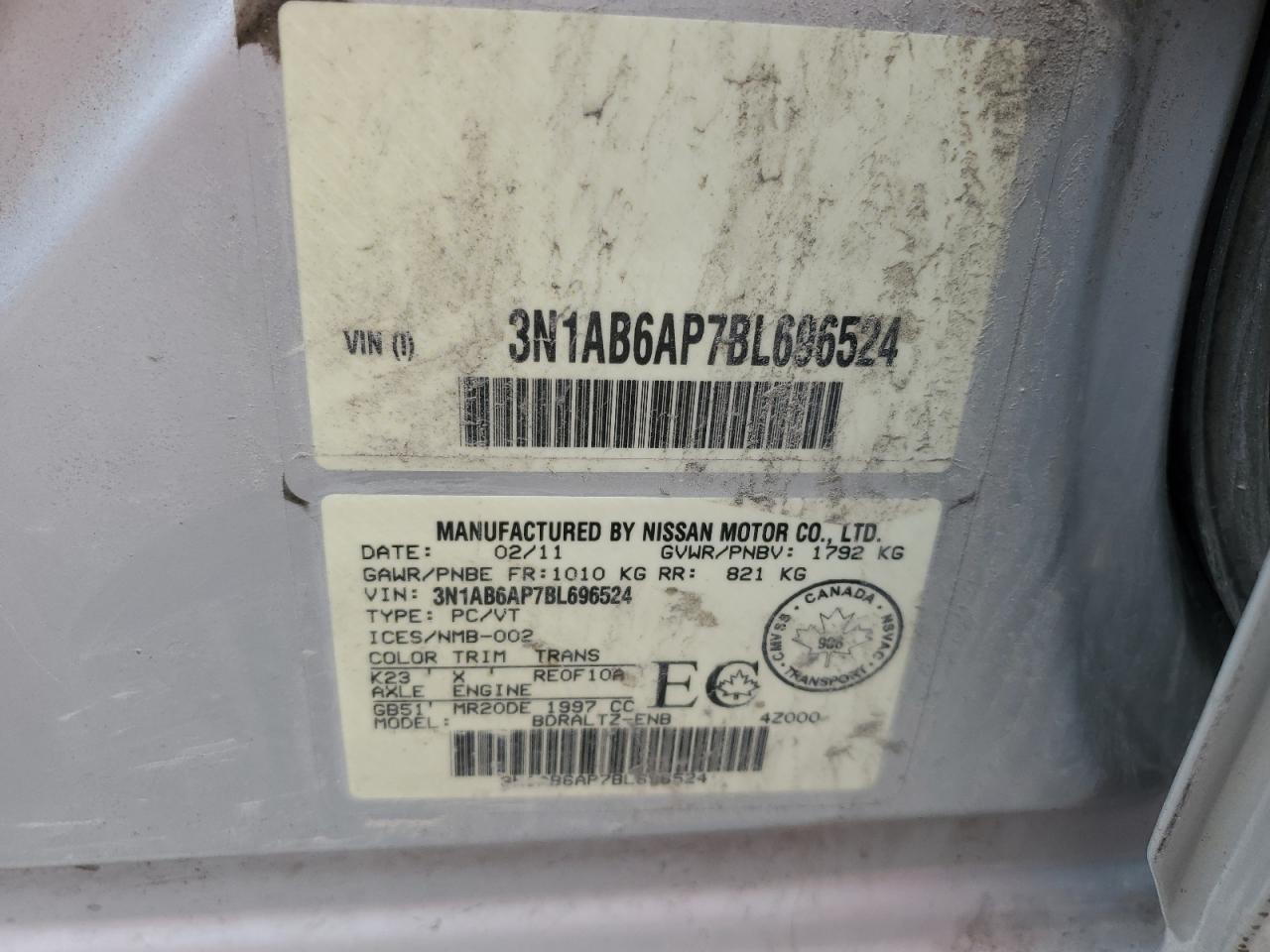 3N1AB6AP7BL696524 2011 Nissan Sentra 2.0