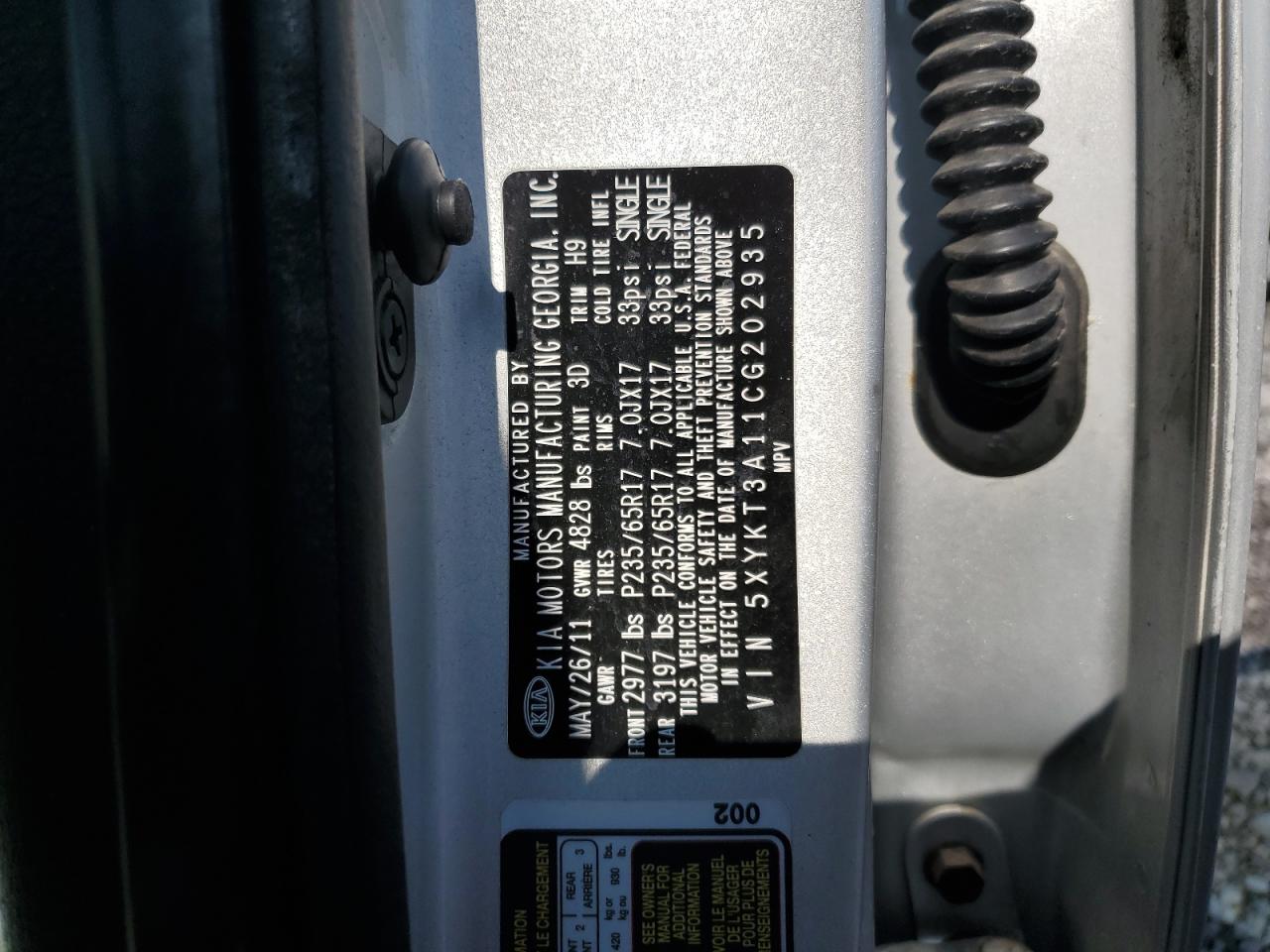 5XYKT3A11CG202935 2012 Kia Sorento Base