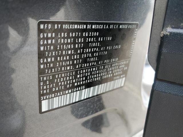 2021 Volkswagen Tiguan S VIN: 3VV0B7AX1MM104435 Lot: 55352764