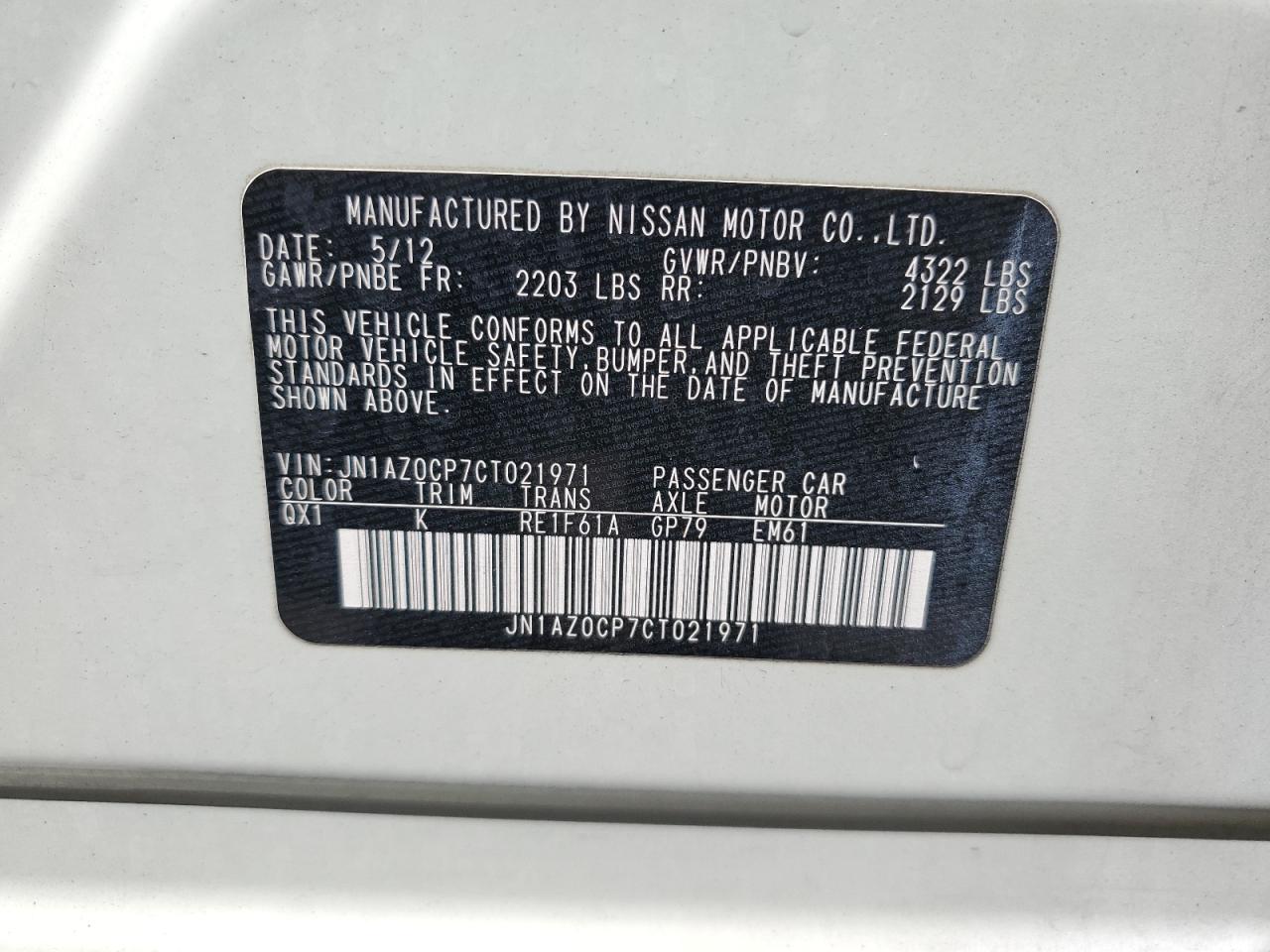 JN1AZ0CP7CT021971 2012 Nissan Leaf Sv