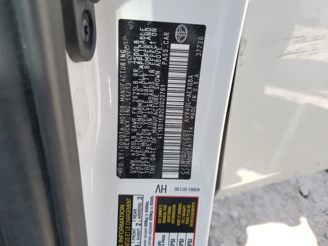 4T1BD1EB2EU020761 2014 Toyota Avalon Hybrid