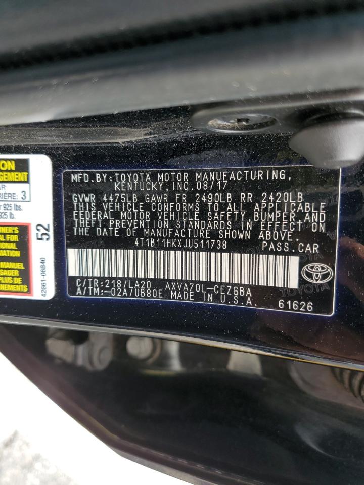 2018 Toyota Camry L vin: 4T1B11HKXJU511738