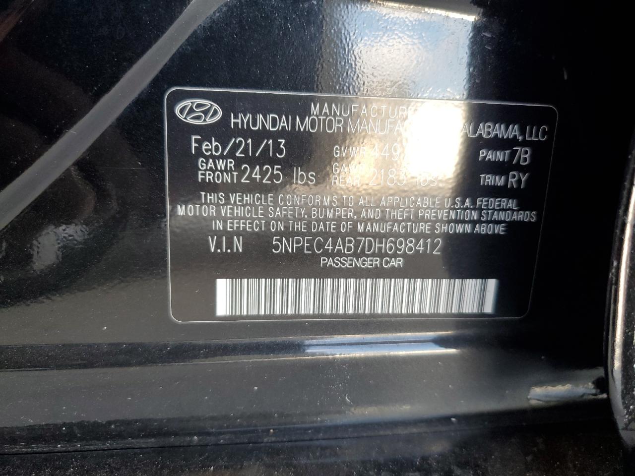 5NPEC4AB7DH698412 2013 Hyundai Sonata Se