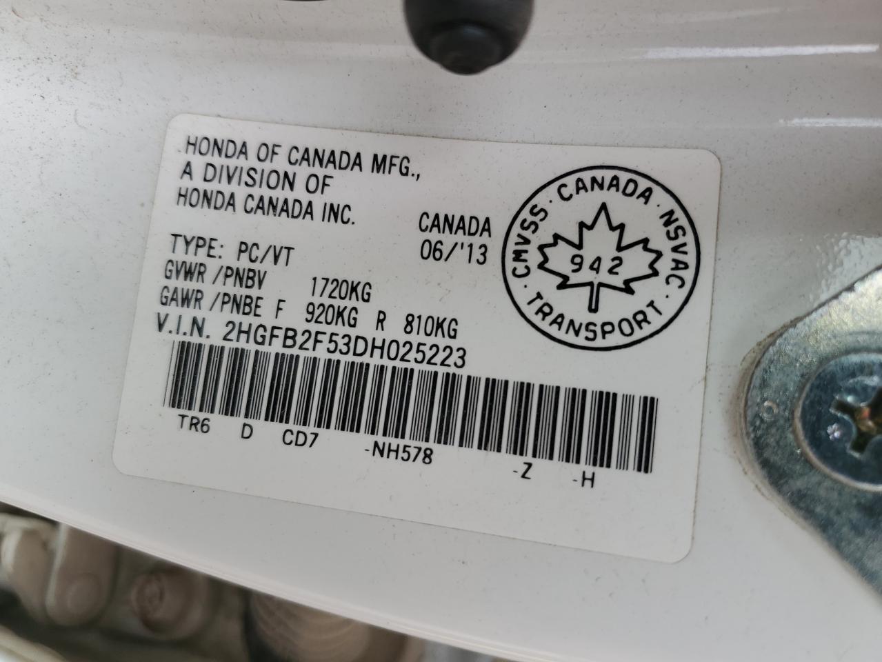 2HGFB2F53DH025223 2013 Honda Civic Lx