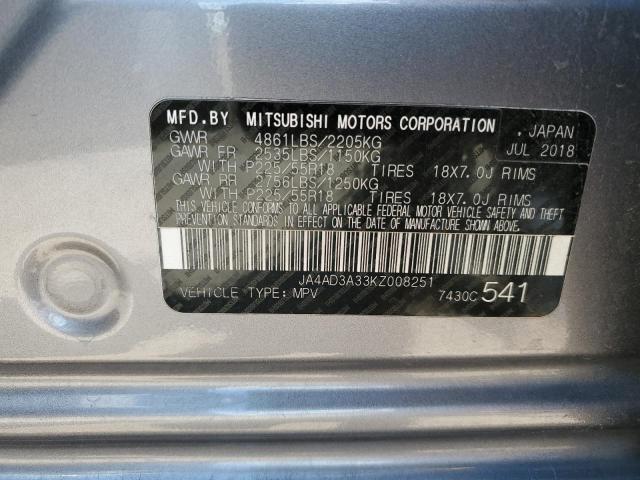 2019 Mitsubishi Outlander Se VIN: JA4AD3A33KZ008251 Lot: 56596324