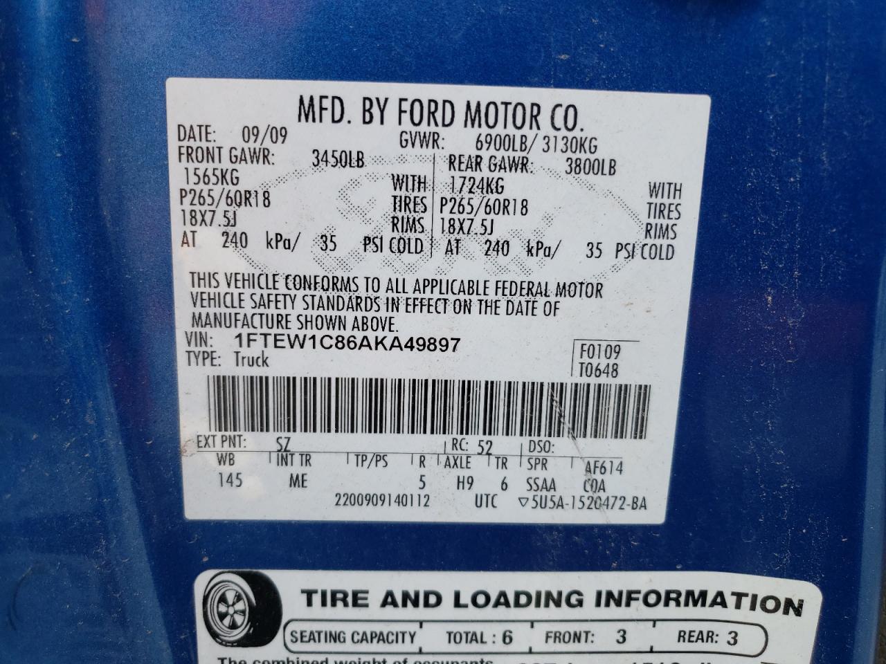 1FTEW1C86AKA49897 2010 Ford F150 Supercrew