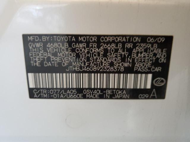 2009 Lexus Es 350 VIN: JTHBJ46G892328378 Lot: 55207974