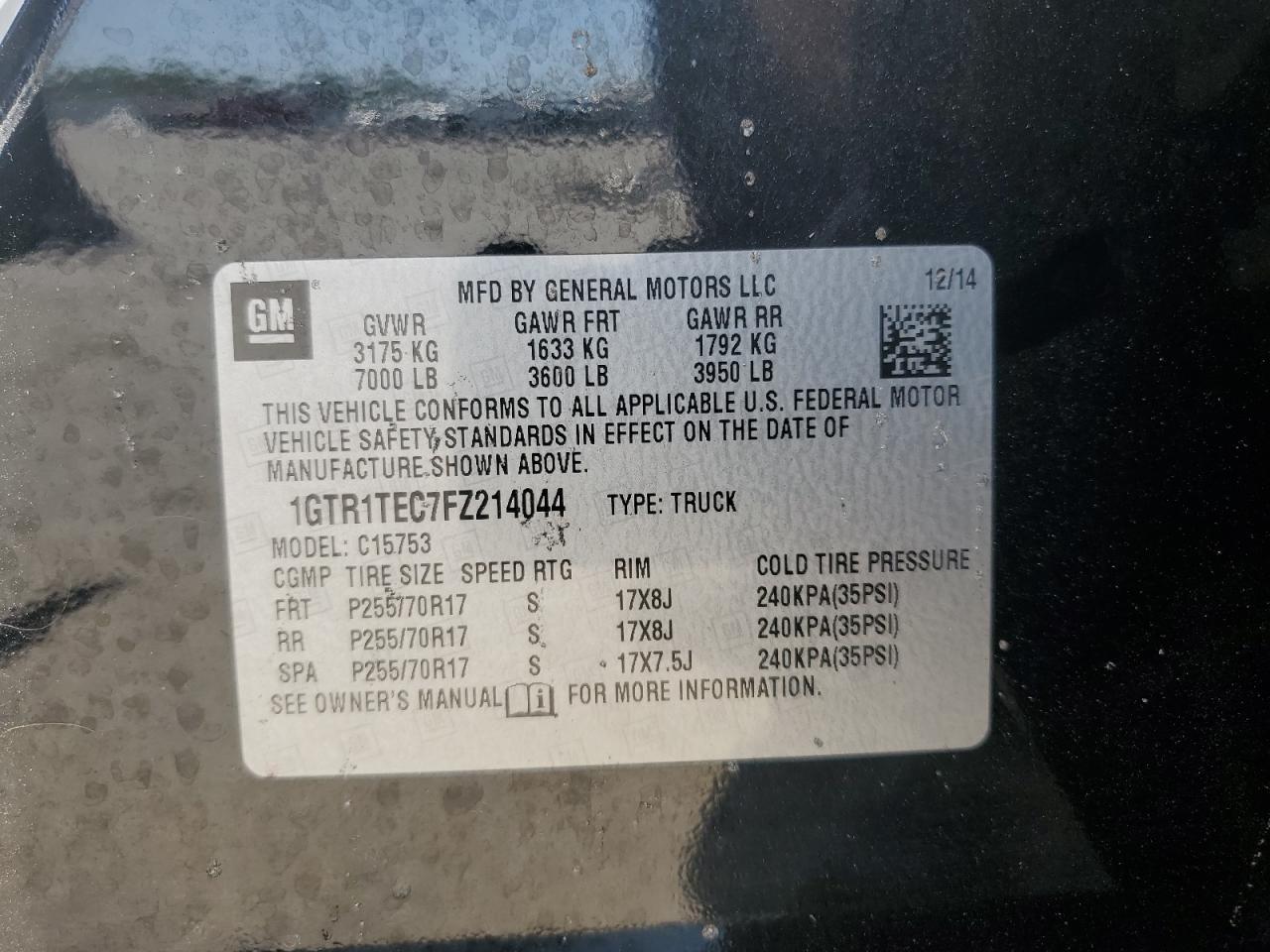 1GTR1TEC7FZ214044 2015 GMC Sierra C1500